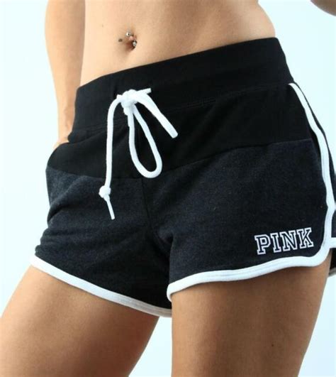 Victorias Secret Pink Varsity Shorts Two Tone Pockets Logo Stretch Nwt
