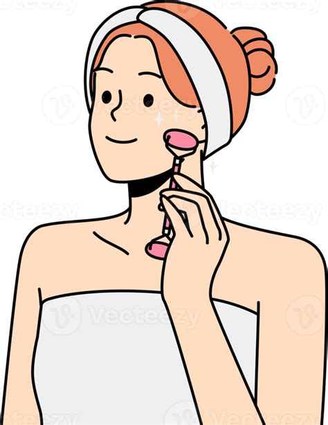 Smiling Woman Do Face Roller Massage 21469008 Png