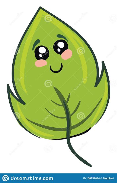 Emoji Of A Cute Leaf Vector Or Color Illustration Stock Vector