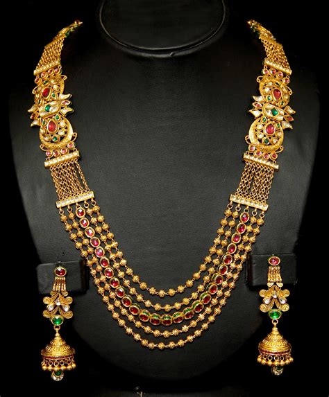 Vbj Gold Necklace Antique Finish Haram Set Antique Jewelry