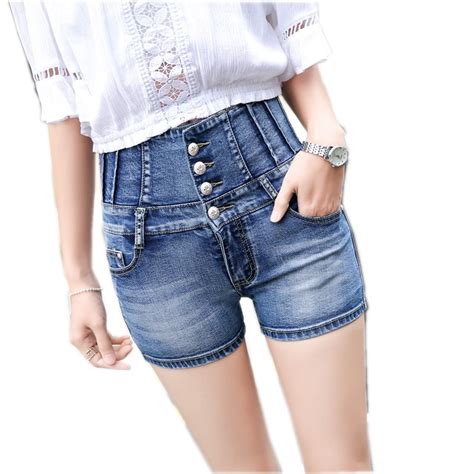 Buy Denim Shorts 2018 Cotton High Waisted Fashion Bandage Hotpants Skinny Women