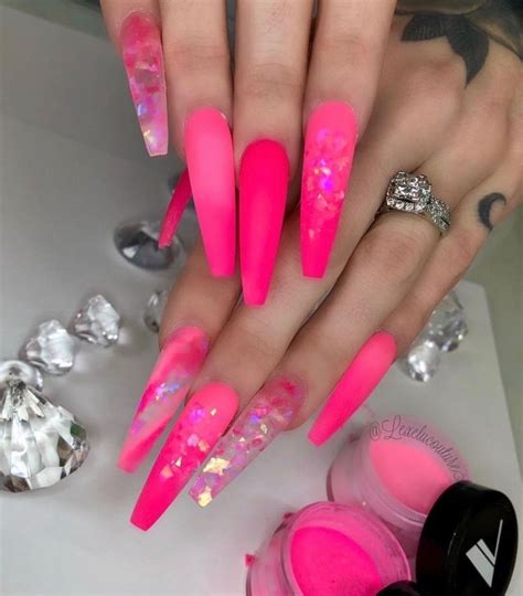 Neon Pink Nails Pink Nail Colors Pretty Acrylic Nails Bling Nails