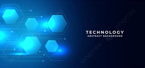 Blue Digital Technology Background With Glowing Hexagon Shape Abstract