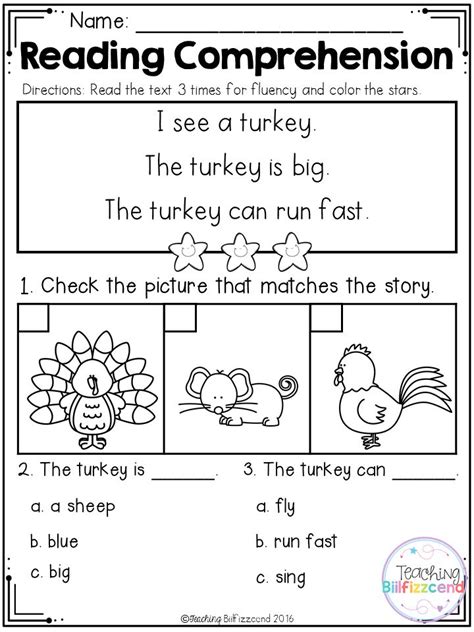 Reading Comprehension Worksheets Kindergarten Printable Kindergarten