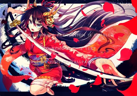 Japanese Warrior Katana Red Rude Anime Girl