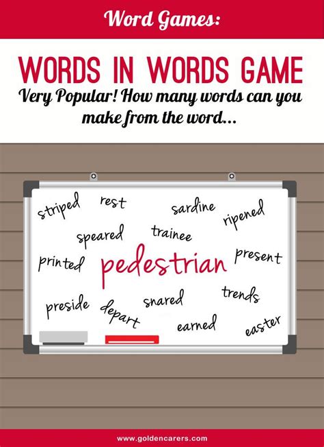 Keeping seniors with alzheimer's or dementia engaged, happily occupied, and in a good mood is every caregiver's goal. Words in Words Game | Activities for dementia patients ...