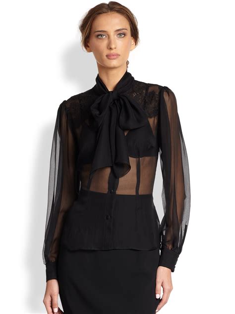 Dolce And Gabbana Lace Trimmed Silk Chiffon Blouse In Black Lyst