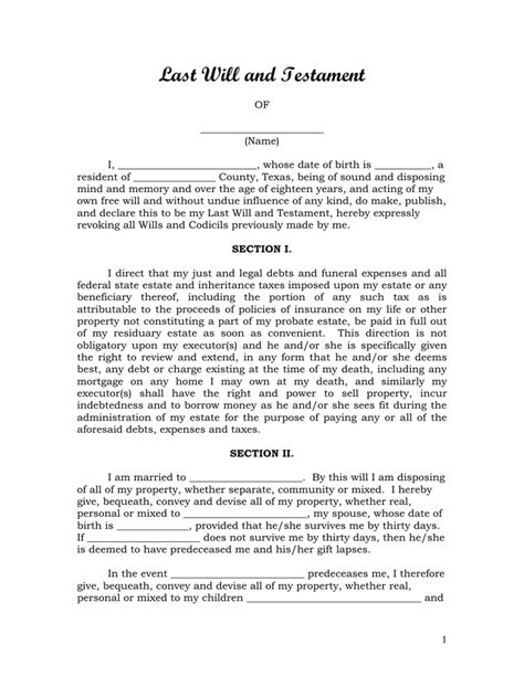 Last Will And Testament Form Download Free Documents For Pdf Word