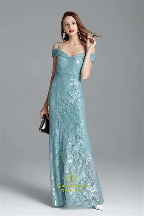 Mermaid Off The Shoulder Lace Overlay Prom Dress With Spaghetti Straps