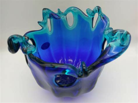 Genuine Murano Cobalt Blue Hand Blown Art Glass Bowl Italy By White