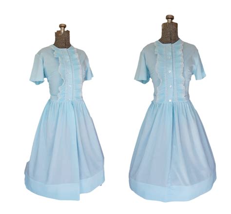 Vintage 1950s Shirtwaist Dress Baby Blue Cotton Full Skirt Etsy