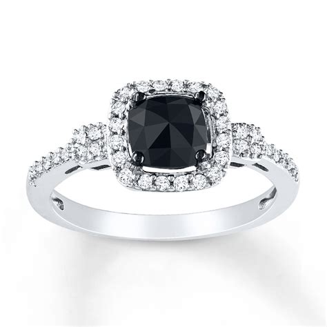 Black Diamond Ring 1 Ct Tw Cushion Cut 14k White Gold 99098150299 Kay