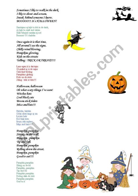 Halloween Poems For Kids Esl Worksheet By Madziabartusia