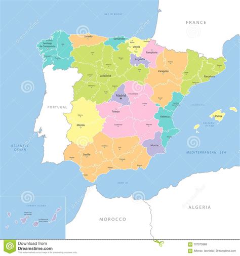 Mapa Altamente Detalhado Da Espanha Vetor Ilustração Do Vetor