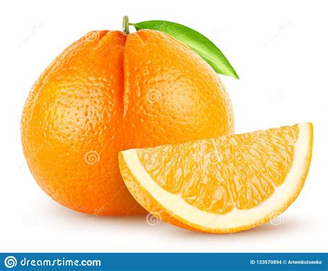 Isolated Oranges Whole Single Orange Fruit With Leaf And Piece