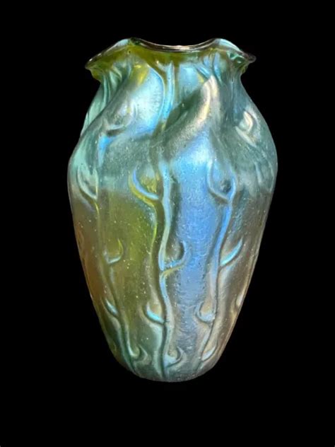 Loetz Art Glass Vase 1800s Neptune Iridescent Hand Blown Victorian Era 89 00 Picclick