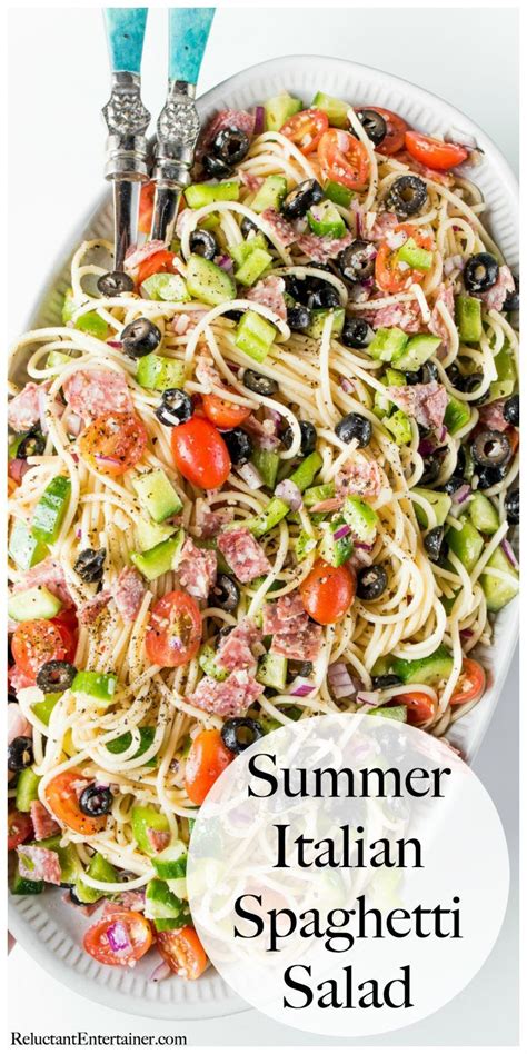 We don't eff around when it comes to pasta, but the stuff can be pretty heavy during the sticky summer months. A Summer Italian Spaghetti Salad recipe with Italian ...