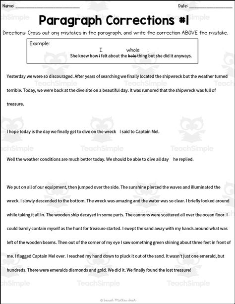 Paragraph Correction Worksheets By Teach Simple