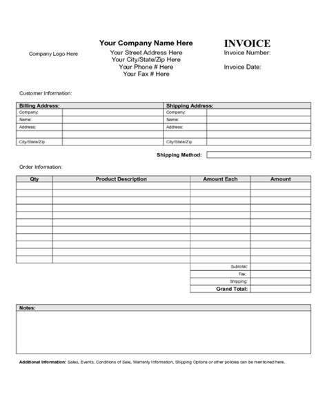 Invoice Fillable Pdf Invoice Template