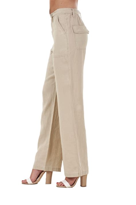 Ladies Linen Trousers Belt Holiday Womens Pants Elasticated Summer