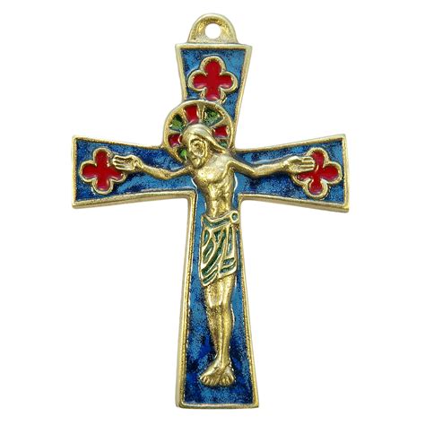 Croix Pattée And Quadrilobes Crucifix Médiéval En Bronze émaux Grand