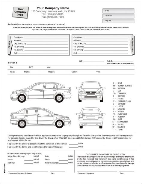 Vehicle Damage Inspection Form Template Addictionary