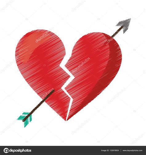 Drawing Red Heart Broken Sad Separation Stock Vector Image By