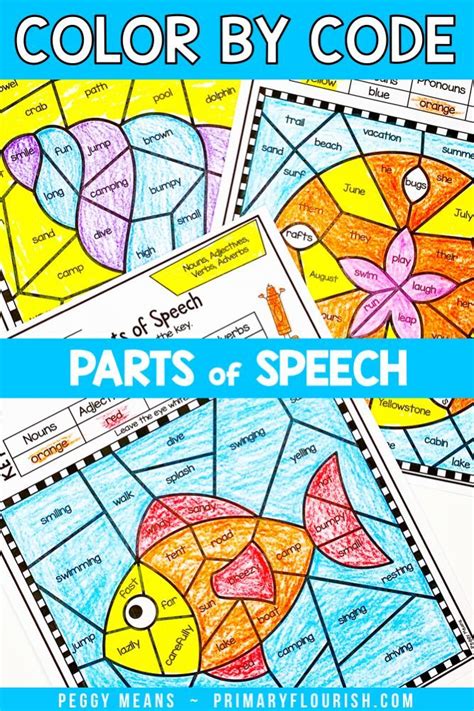 Parts Of Speech Color By Code Summer Grammar Worksheets Common And