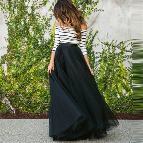 Buy Free Shipping Black Tulle Long Skirts High Waist