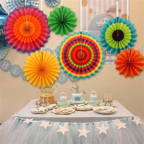 6pcs Hanging Paper Fans Decorations Oriental Wedding Party Celebration