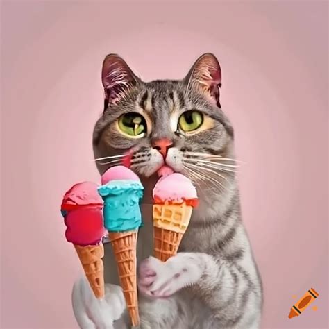 Cute Cat Enjoying Ice Cream