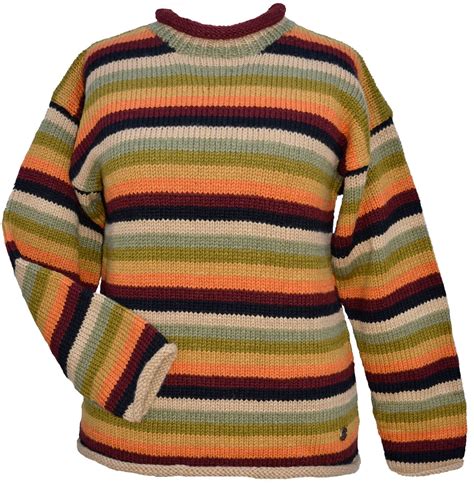 Pure wool - hand knit jumper - stripe - Woodland | Black Yak