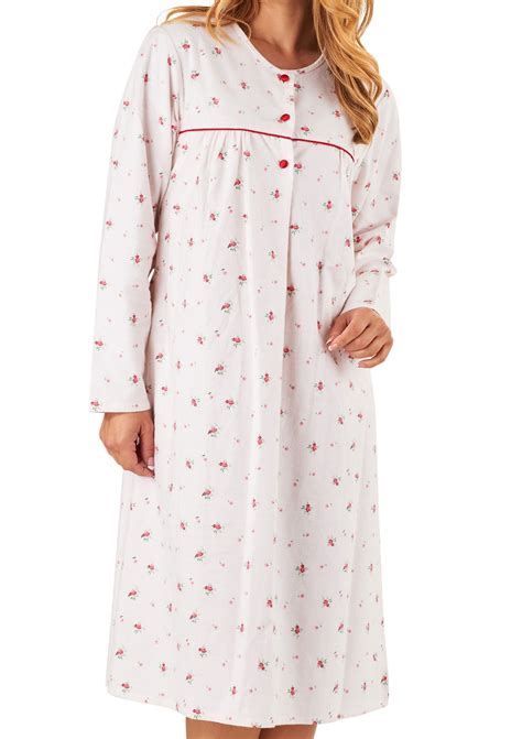 Ladies Slenderella Floral Nightdress Long Sleeved 100 Brushed Cotton Nightie Ebay