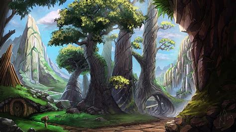 Hd Wallpaper Forest Nature Trees Drawing Painting Fantasy Art