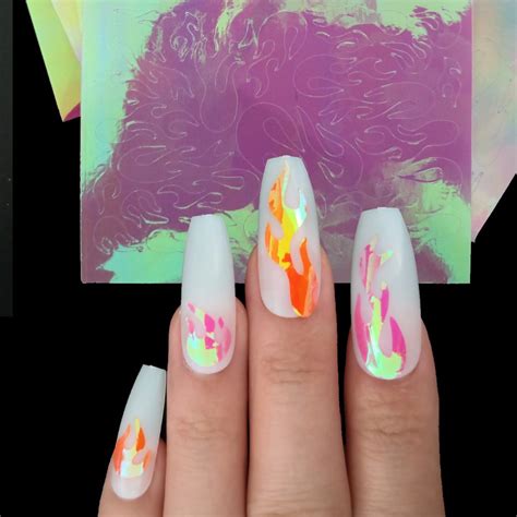 16pcs holographic nail art sticker diy adhesive flame nails decals ab color rhinestones nail