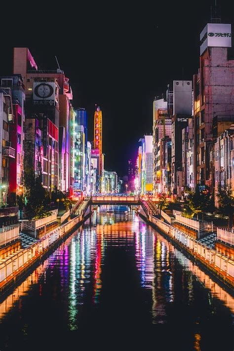 Cityscape Osaka Hdr City Lights Urban Japan Glow 12 Inch By 18 Inch