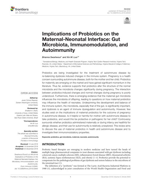 Pdf Implications Of Probiotics On The Maternal Neonatal Interface