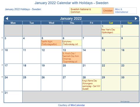 Print Friendly January 2022 Sweden Calendar For Printing