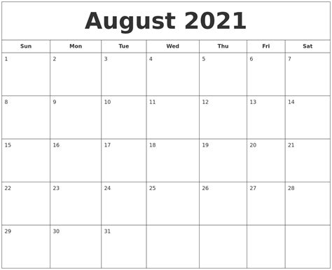 July And August 2021 Printable Calendar Calendar 2021