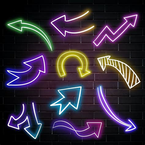 Neon Arrows Sign Set On Brick Wall Free Image By Eve