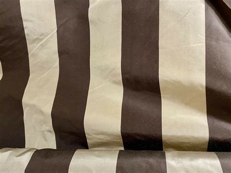 New 100 Silk Taffeta Brown And Cream Striped Fabric