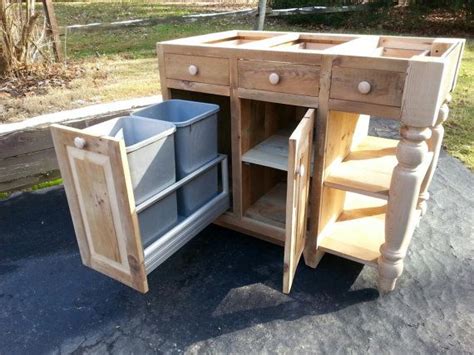 Design ideas for kitchen shelving and racks 9 photos. Reclaimed Barn Wood Kitchen Island With Drawers cabinet Slide Out Trash Can Shelf Breakfast bar ...