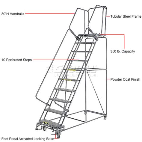 Ballymore Steel Perforated 10 Step Rolling Ladder Gray 32 X 80 X
