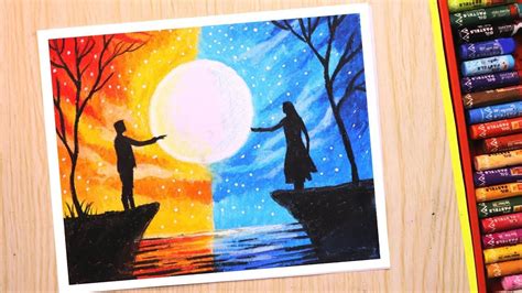 Oil Pastel Drawing For Beginners Love And Separation Scenery Drawing