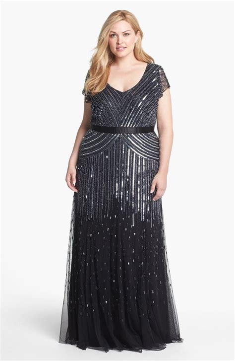 adrianna papell sequin mesh gown plus size nordstrom