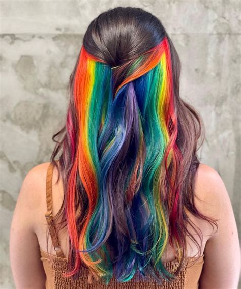 rainbow hair ombre hidden rainbow hair balayage hair caramel caramel hair rainbow underneath