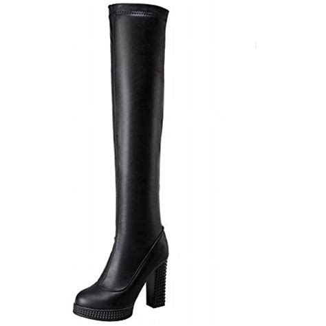 latasa women s fashion platform block high heel pull on above the knee boots 7 black womens