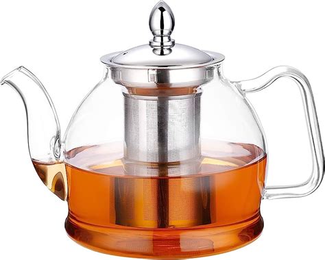 Hiware Good Glass Teapot With Stainless Steel Infuser And Lid Blooming