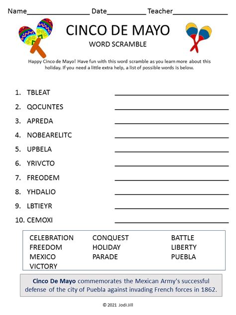 Cinco De Mayo Word Scramble For Kids Puzzles To Play