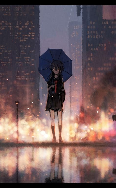 Girl Anime Outdoor Rain Cityscape Original Wallpaper Anime Rain